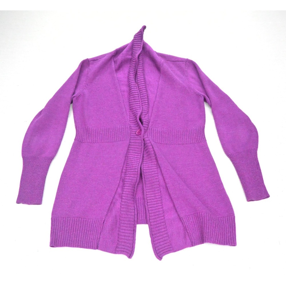 Eileen Fisher Womens XS 100% Merino Wool Cardigan Purple Open Front Fine Gauge
